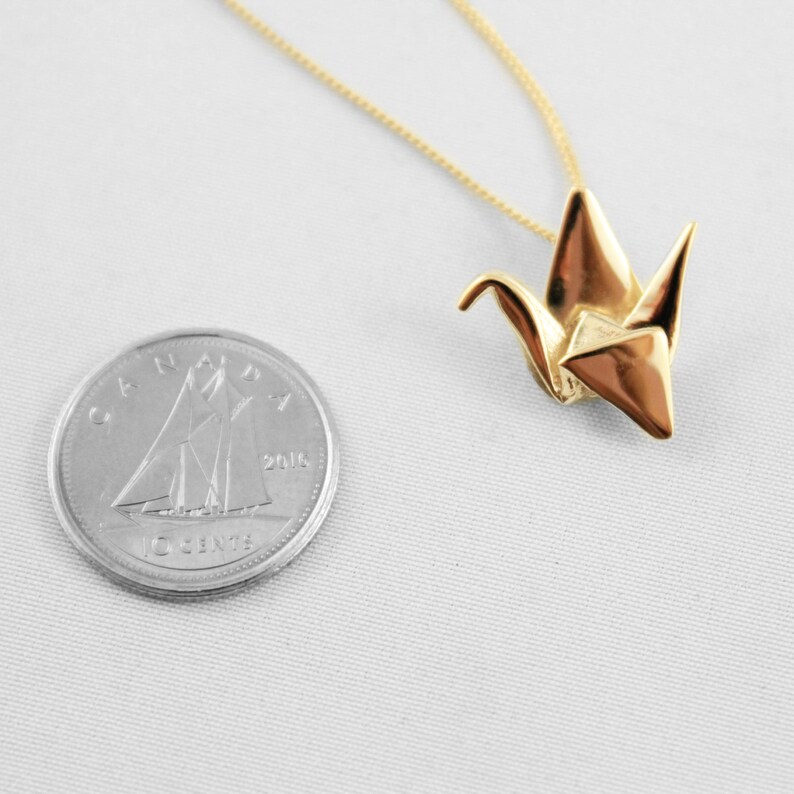 10k Gold Paper Crane Necklaceorigami Crane Necklacepaper Etsy Canada