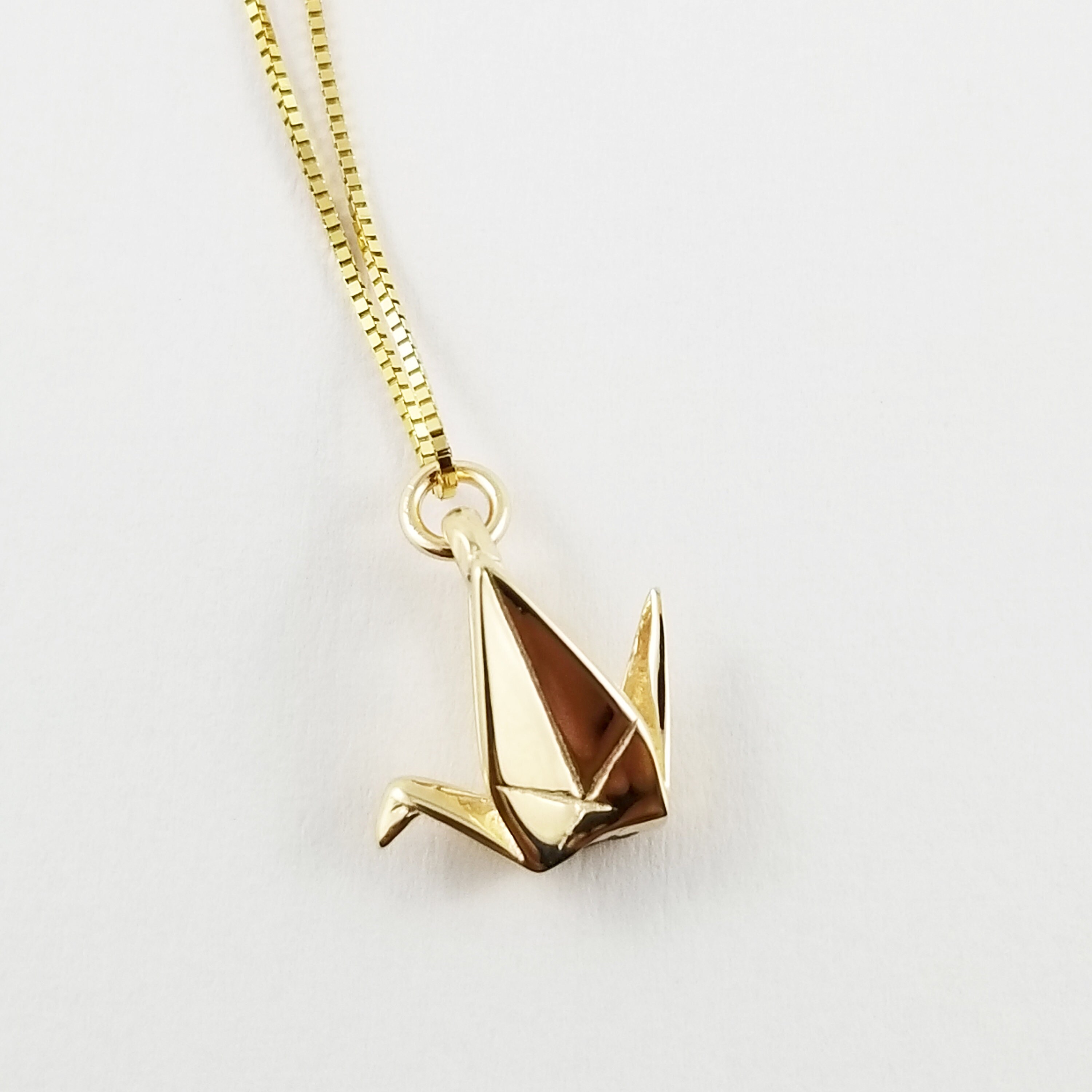 10K Gold Paper Crane Necklace,Origami Crane Necklace,Paper Crane Jewellery,Paper Crane Pendant,First Anniversary Gift,Paper Anniversary Gift