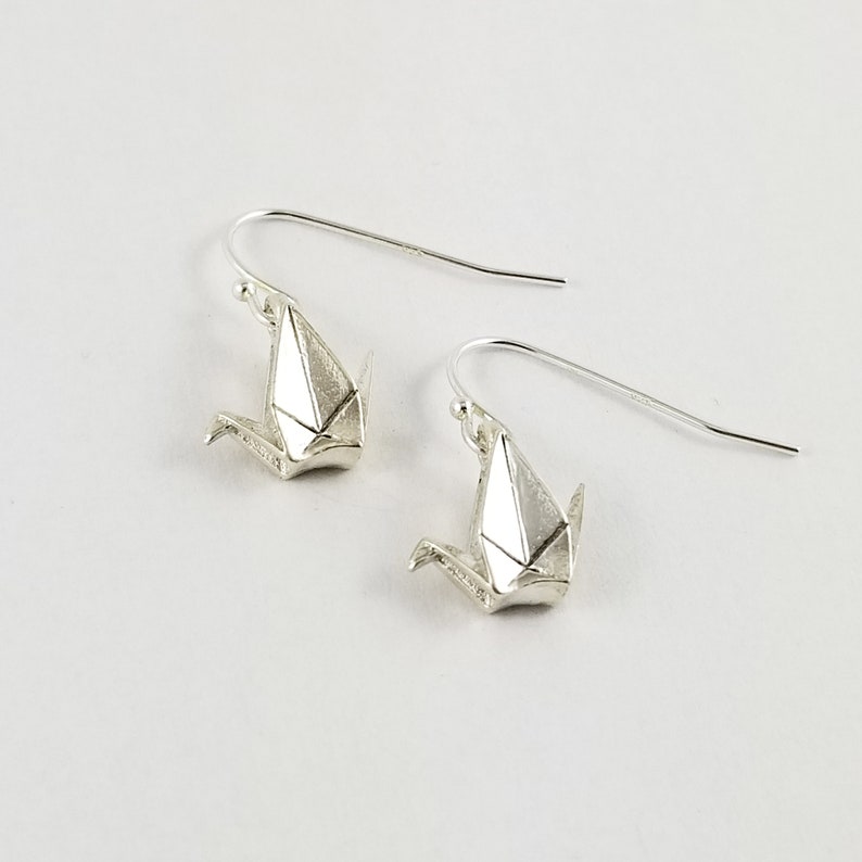925 Silver Crane Earrings,First Anniversary Gift,Origami Crane Earrings,Paper Crane Jewellery,Paper Crane Earrings,Paper Anniversary,origami image 2