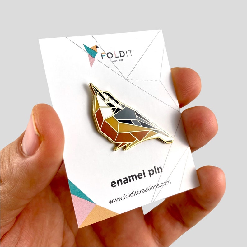 Red-breasted Nuthatch Enamel Pin,Bird Enamel Pin,Origami Jewelry,Nuthatch pin,Bird Lover,Bird Gift,Bird Pins,Bird Watcher,Bird Watching image 7