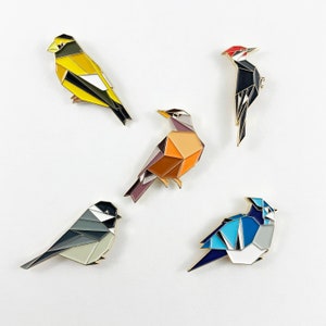 North American Birds Enamel Pin Set,Bird Enamel Pin,Chickadee Pin,Origami Bird,Bird Lover,Bird Gift,Bird Jewelry,Blue Jay,Bird Watcher Gift