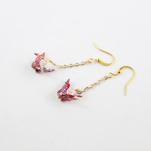 Tiny Origami Paper Crane Earrings, Origami Jewelry, Paper Jewelry, 1000 Paper Cranes, Red, Purple & White Origami Crane w Swarovski Crystal