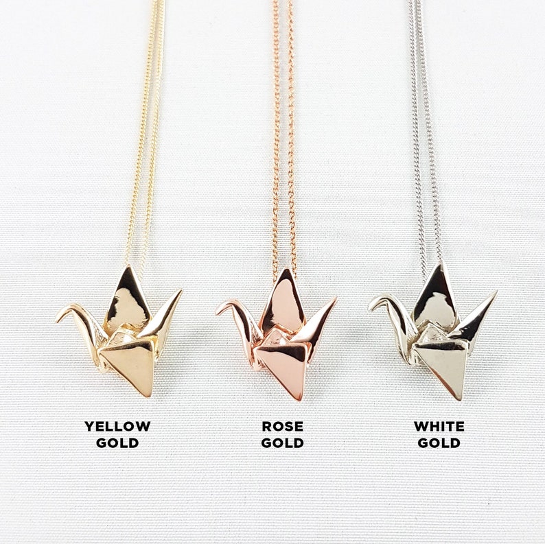 10K White Gold Paper Crane Necklaceorigami Crane Etsy