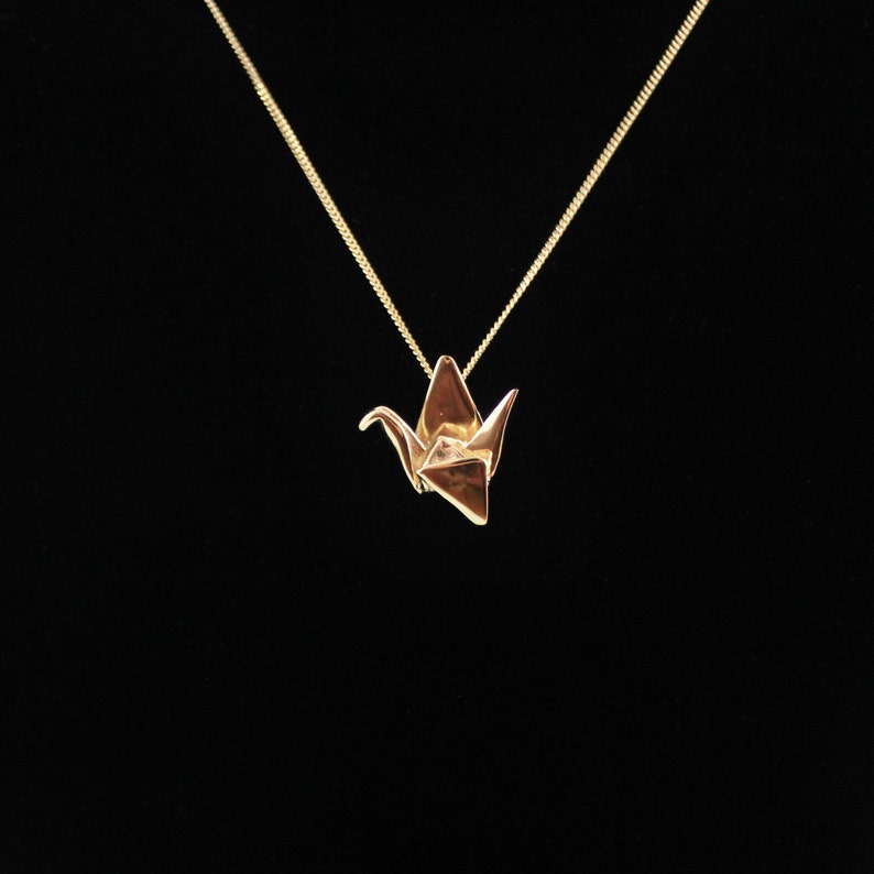 10k Gold Paper Crane Necklaceorigami Crane Necklacepaper Etsy Canada