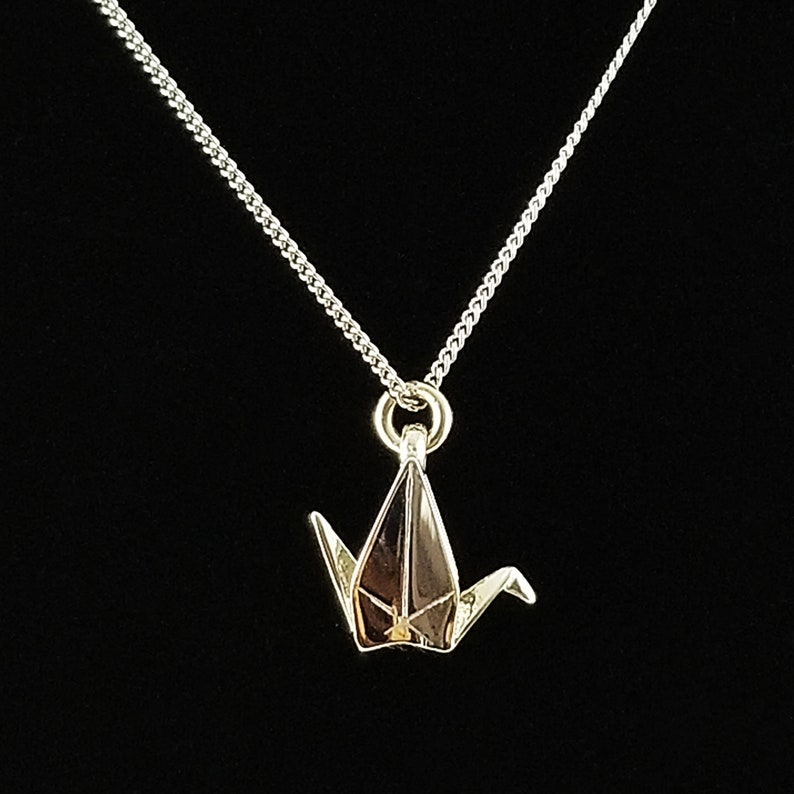 10K White Gold Paper Crane Necklaceorigami Crane Etsy