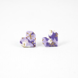 Origami Heart Earrings, Valentine&#39;s Day Jewelry, Heart Earrings, Origami Jewelry, Purple Sakura Japanese Paper Earrings.