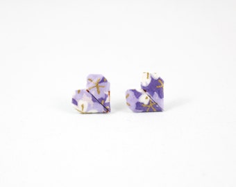 Origami Heart Earrings, Valentine's Day Jewelry, Heart Earrings, Origami Jewelry, Purple Sakura Japanese Paper Earrings.