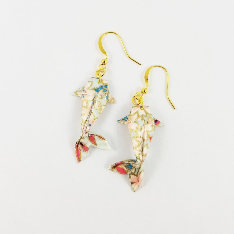 Floral Koi Fish Earrings,Origami Koi Fish,Koi Fish Jewelry,Paper Anniversary Gifts,First Anniversary Gift,Gift For Her,Koi Fish,Fish Earring image 1