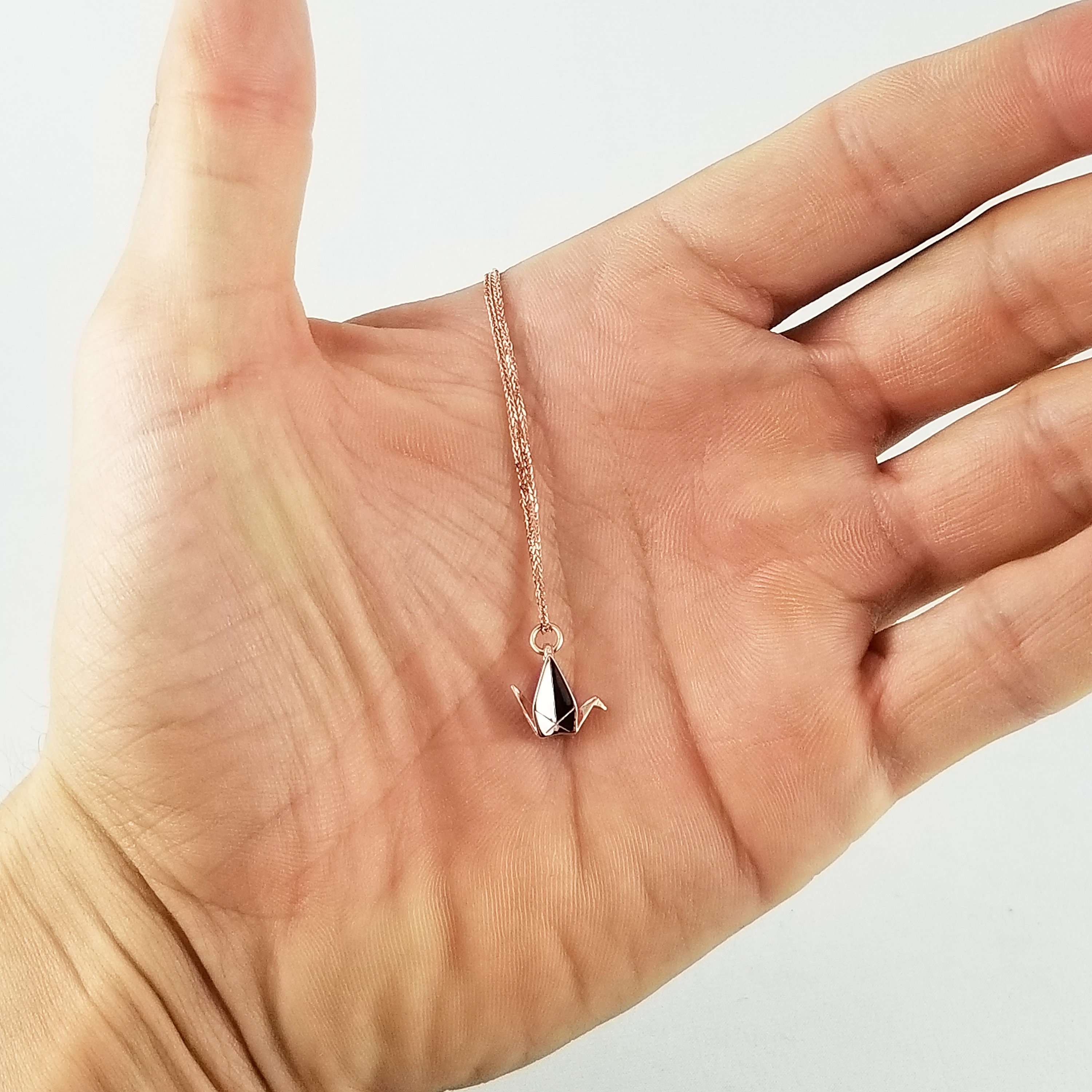 Aka Gioielli Collana Origami Gru In Argento 925 Placcato Oro Rosa – Ciondolo Regolabile Donna, Fatto In Italia - 3