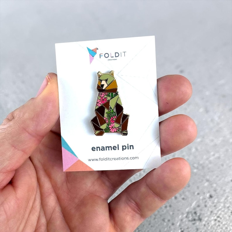 Origami Brown Bear Enamel Pin: Bear Lover Gift image 6