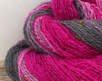 Handspun Yarn -  Hand Spun Merino Beaded Yarn - Art Yarn- 1.75oz, 230yd, 20WPI