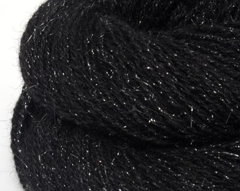Handspun Yarn -  Black BFL  and Silk Yarn - Hand Spun Yarn