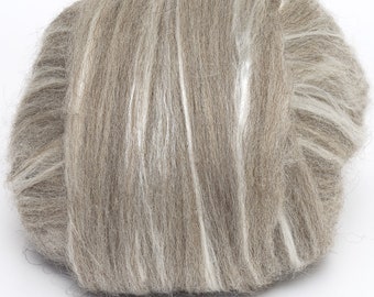 Shetland Top (Natural Grey)/Silk (70/30) 100g  Wool Roving Spinning Fibre Felting