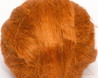 Fibra de hilado de lino teñido color canela DHG 100 g, color naranja