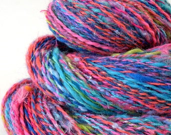 Handspun Yarn -  Hand Spun Merino Bamboo Silk  Yarn - Art Yarn - 1.8oz, 210yd, 18WPI