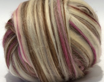 Merino/Silk (70/30) Dyed November Top DHG 100g  Wool Roving Spinning Felting Crafts Brown Pink