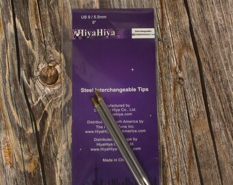 Agujas intercambiables HiyaHiya<br/>Agujas de tejer de acero estándar de 5 pulgadas y 5,50 mm