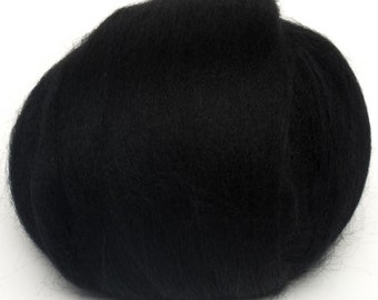 Blue Faced Leicester Top (Dyed Raven) 100g  Wool Roving Spinning Fibre Felting Black