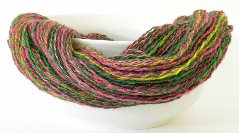 180yd 18WPI Art Yarn- 1.5oz Hand Spun Silk and Merino Yarn Handspun Yarn