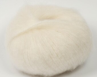 Silk Mohair Italian Fluffy (White) 25g 200m Wool Yarn Knitting Crochet Lace 2 ply