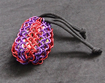 Mini Red and Purple Chainmaille Dice Bag