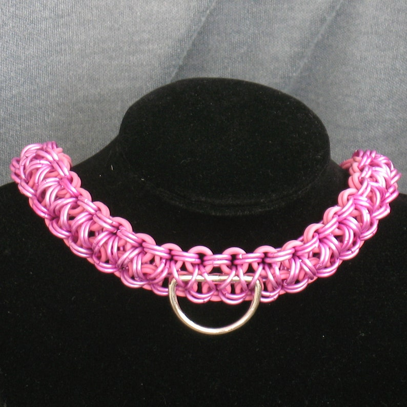Pink Stretch Chainmail D-Ring Choker image 1
