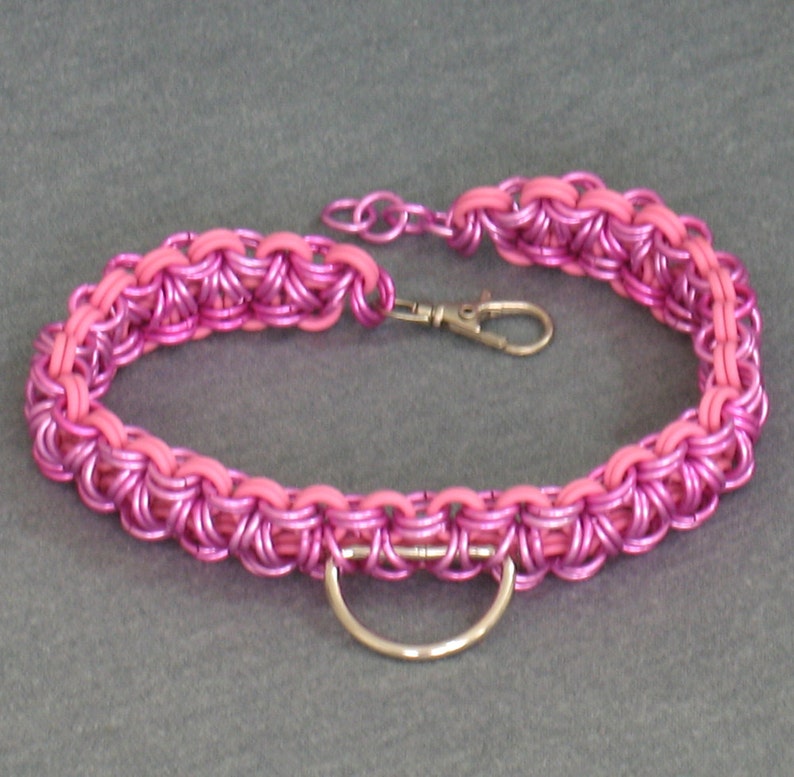 Pink Stretch Chainmail D-Ring Choker image 2