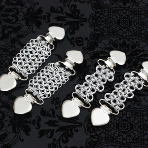 Heart Clip Chainmail Skirt Lifters (1 pair), Garters, or Jacket Cinch: Steampunk, Gothic, or Renaissance Faire Costume