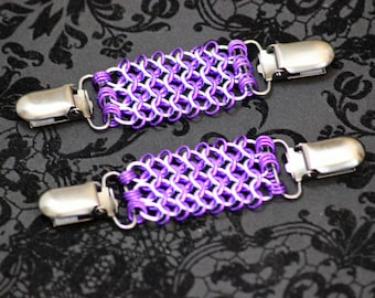 Purple and Lavender European Weave Chainmail Skirt Lifters (1 pair), Garters, or Jacket Cinch: Renaissance Faire, Gothic, or Steampunk