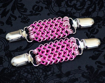 Pink Pastel Goth European Weave Chainmail Skirt Lifters (1 pair), Garters, or Jacket Cinch: Renaissance Faire, or Steampunk