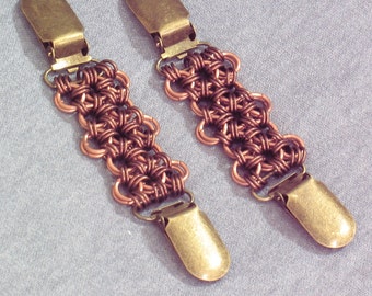 Japanese Weave Copper Chainmail Skirt Lifters (1 pair), Garters, or Jacket Cinch: Steampunk or Renaissance Faire Costume