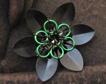 Black and Green Scale Mail Flower Pin