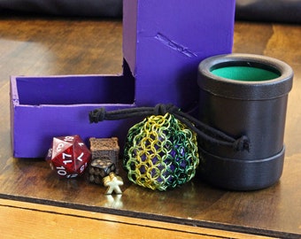 Mini Green and Yellow Chainmaille Dice Bag