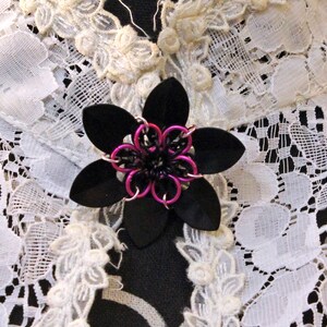 Black and Pink Scale Mail Flower Pin