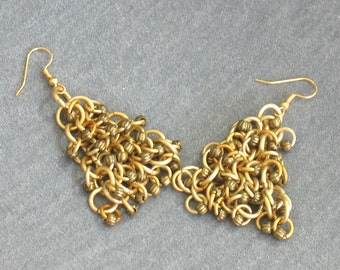 Brass and Gold Shaggy Chainmaille Earrings