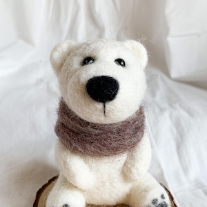 Needle felted white bear, wool polar bear, soft sculpture arctic teddy, stuffed ice grizzly, handmade Greenland animal