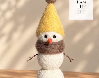 Needle Felt Snowman Tutorial PDF, Christmas Wool Snowman DIY, Step by Step Felting Guide