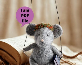 Zelfstudie naaldviltmuis | Pdf-gids schommelscène | Schattig wollen dierenpatroon