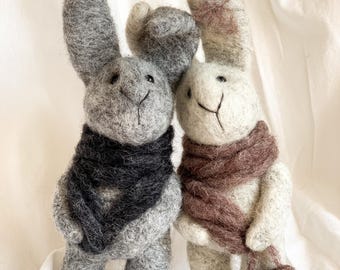 Needle Felted Rabbit Couple, Wool Soft Sculpture, Handmade Home Decor