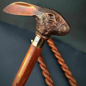 Rabbit Head Steampunk Walking Stick Victorian Handmade Cane Wooden Vintage Handle
