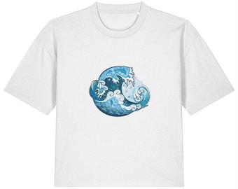 T-shirt da donna Ocean Wave Boxy • 100% cotone organico • Abbigliamento da surf sostenibile • Abbigliamento indipendente • T-shirt da surfista