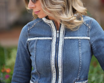 Denim jacket with rhinestones and glitter | Jacket for wedding or bachelorette party | Evening jacket | Original and unique women's jacket