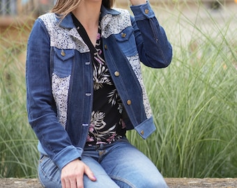 Unique women's denim jacket | Original jacket made from worn jeans | Countryside blue floral jacket | Upcycled denim jacket | One-of-a-kind