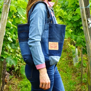Grand sac cabas patchwork en jean Levi's fait main