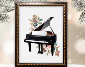 Lámina artística de piano floral: Decoración para sala de música (Descarga digital)