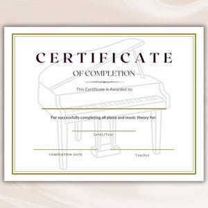 Klavier-Zertifikat Ausdruckbare Urkunde für Musikschüler und Klavierlehrer