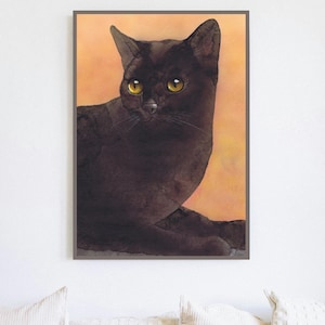 Black Cat Aquarell Print, Cat Art Print, Aquarelle Art, Animal Aquarell, Cat Painting Print, Katze Kunstdruck, Katze Aquarell