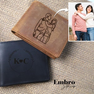 Cartera de cuero personalizada para hombres, billetera con texto grabado personalizado, billetera de cuero plegable para padrinos de boda, regalos de aniversario para él