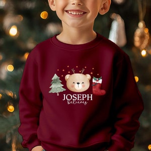 Custom Name Kids Christmas Sweatshirt, Personalised Children&#39;s Reindeer Sweatshirt, I Believe Printed Xmas Jumper, Christmas Gift for Kids