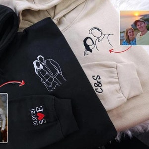 Custom Couple Portrait from Photo Hoodie, Couple Photo Line Art Sketch Hoodie, Valentines Day Matching Jumpers, Memorial Gift for Boyfriend